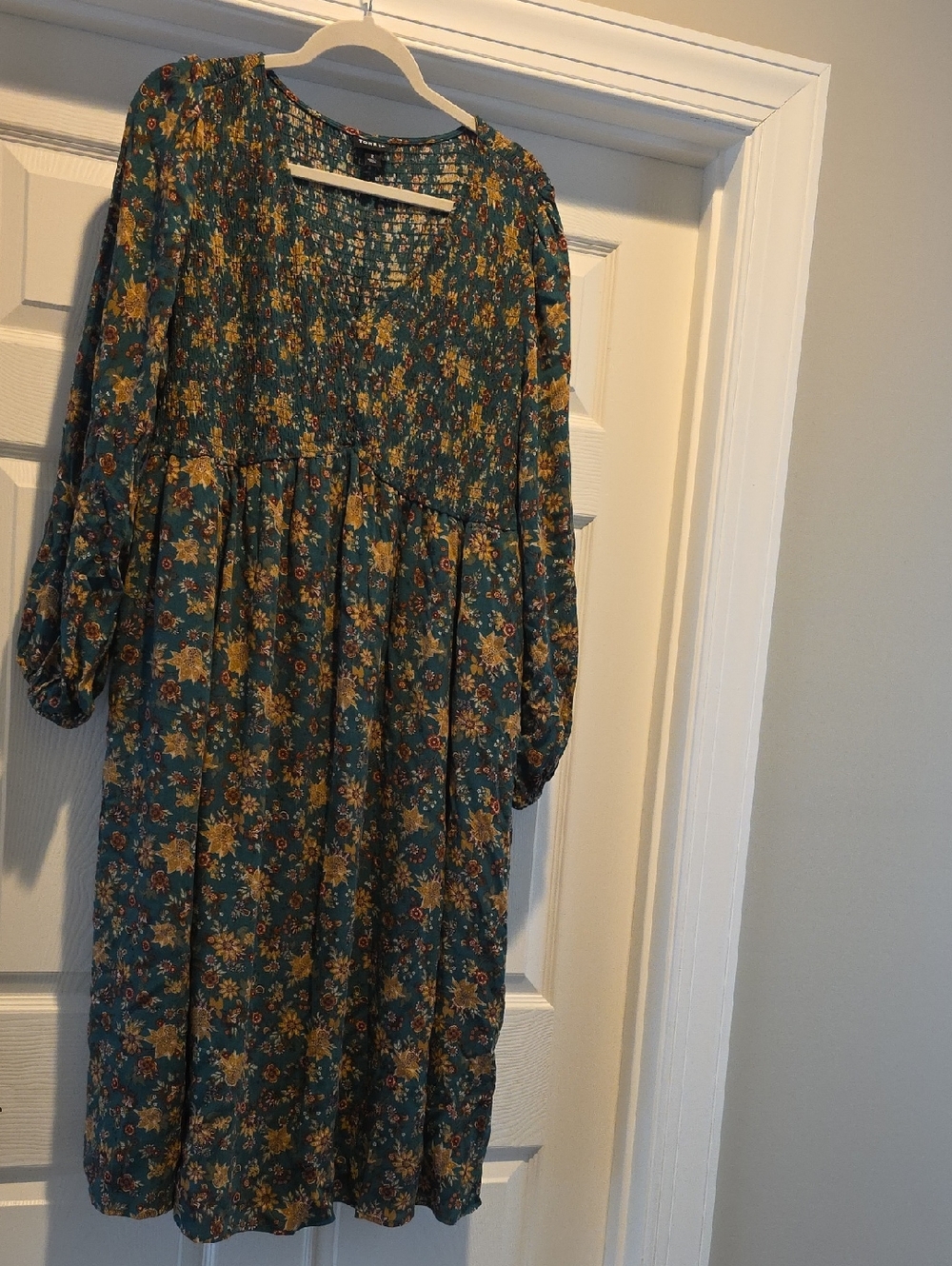 torrid Green Floral Smocked Top with Mustard and Rust Accents